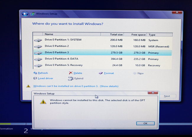 Windows Cannot Be Installed On The Disk The Selected Disk Is Of The Gpt Partition Style Super 0792